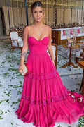 Elegant Spaghetti Straps A-Line Pleated Long Formal Prom Dress