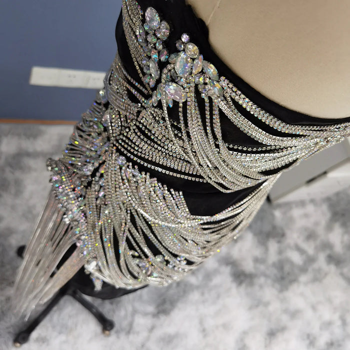 Elegant Strapless Crystal Tassel Mini Cocktail Dress RM012