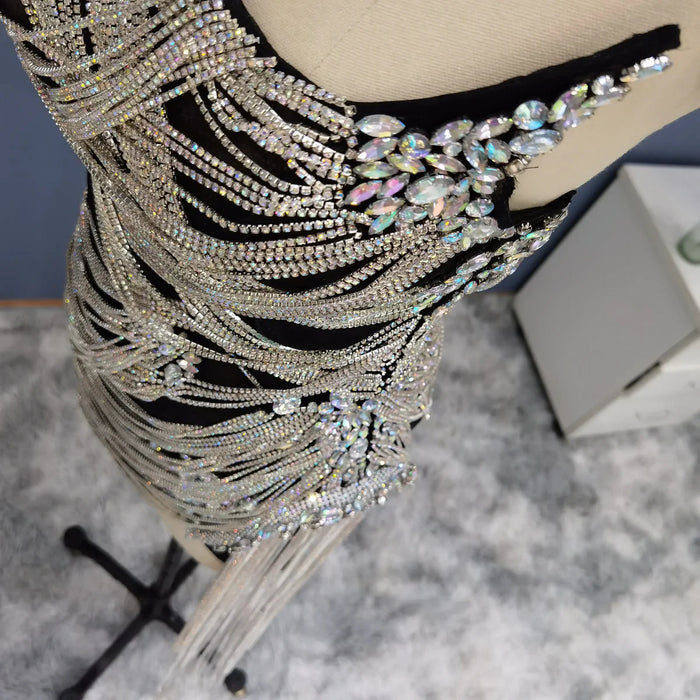 Elegant Strapless Crystal Tassel Mini Cocktail Dress RM012