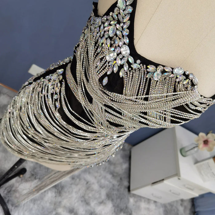 Elegant Strapless Crystal Tassel Mini Cocktail Dress RM012