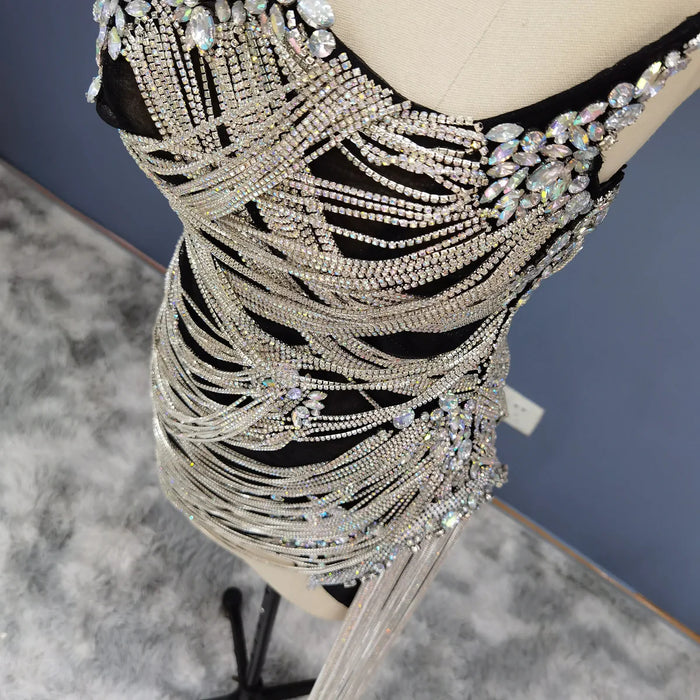 Elegant Strapless Crystal Tassel Mini Cocktail Dress RM012