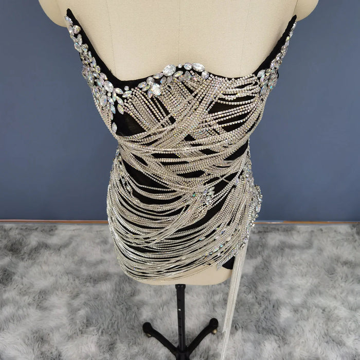 Elegant Strapless Crystal Tassel Mini Cocktail Dress RM012