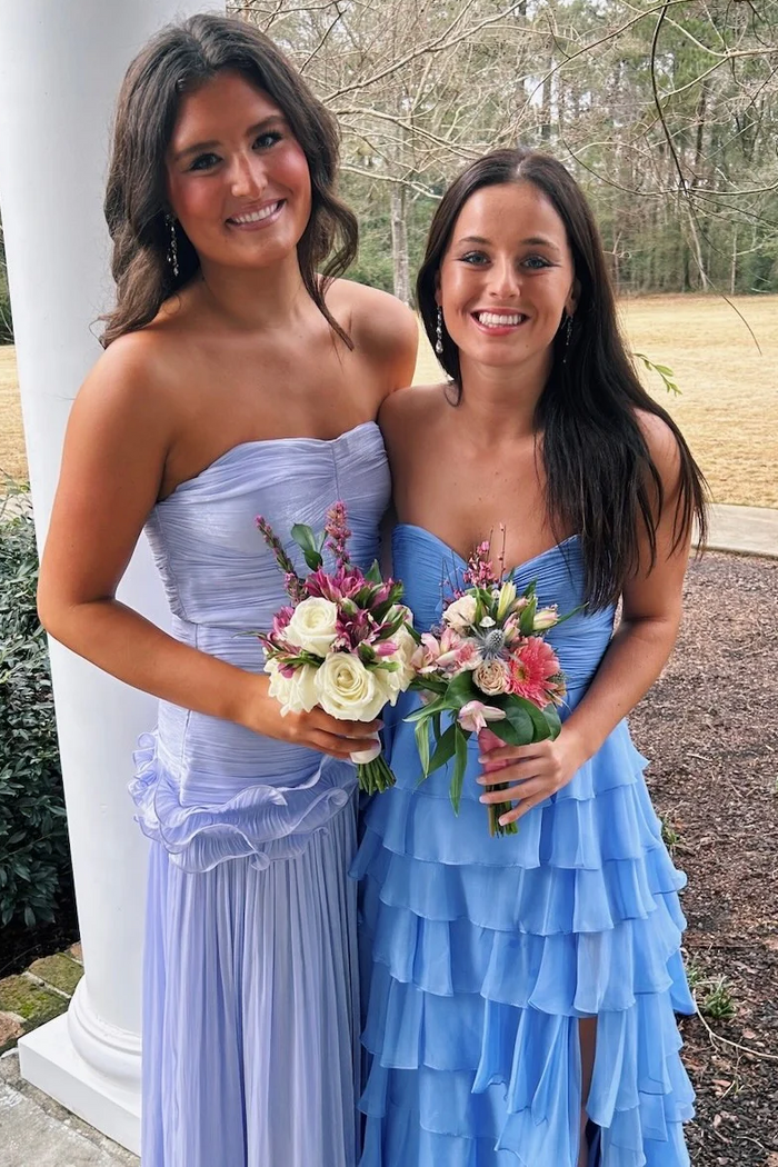 Elegant Strapless Ruffles Sleeveless Pleated Chiffon Long Prom Dress