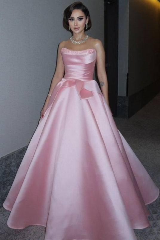 Elegant Strapless Scoop Neck Ruched Long Prom Evening Dress