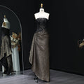 Elegant Strapless Sequin Black Evening Dress with Knot SS241