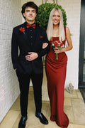 Elegant Straps Blue Scoop Neck Pleated Sleeveless Satin Prom Formal Dress