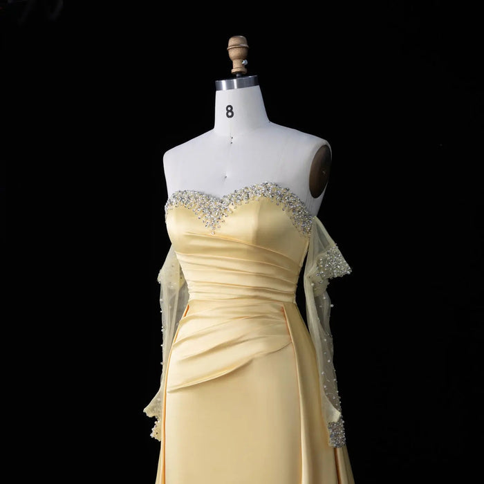 Elegant Sweetheart Yellow Satin Evening Dress SS586
