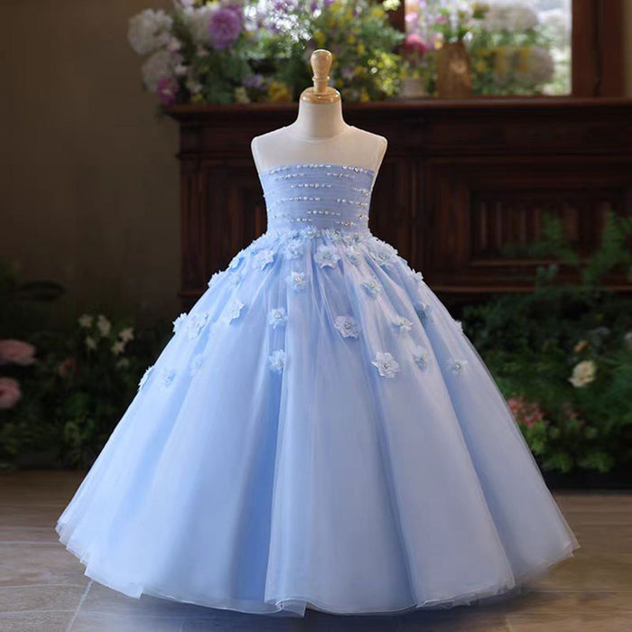 Elegant Tube Design Applique Beading Flower Girl Dress Sleeveless J802