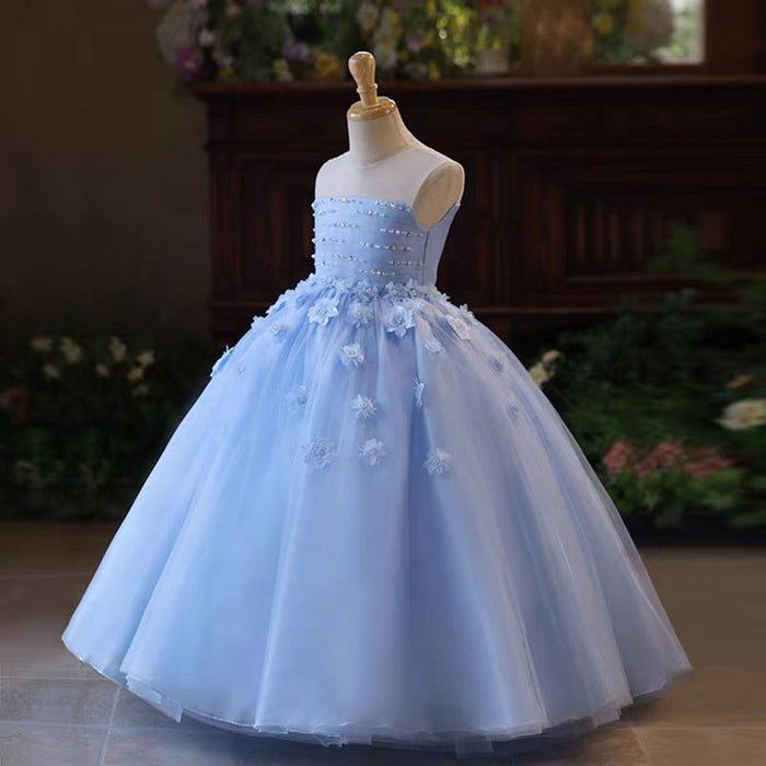 Elegant Tube Design Applique Beading Flower Girl Dress Sleeveless J802