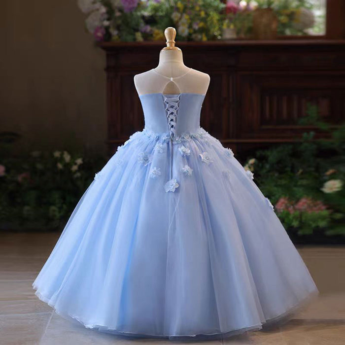 Elegant Tube Design Applique Beading Flower Girl Dress Sleeveless J802