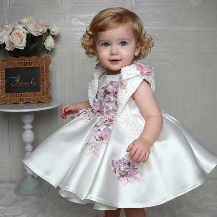 Elegant White Beaded Princess Dress for Girls Birthday Party Wedding J869