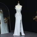 Elegant White Beaded Strapless with High Slit Evening Dress SS502-DreamyVow