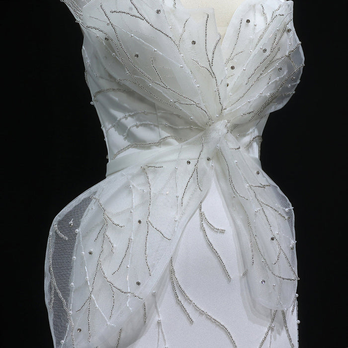 Elegant White Beaded Strapless with High Slit Evening Dress SS502-DreamyVow