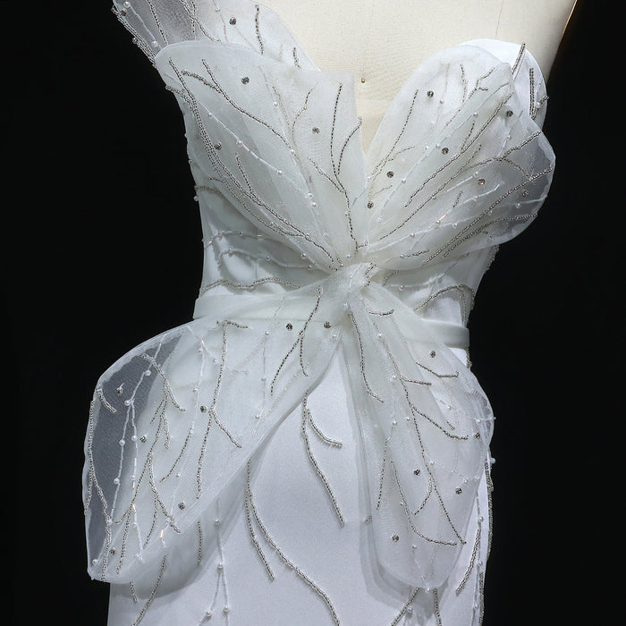 Elegant White Beaded Strapless with High Slit Evening Dress SS502-DreamyVow