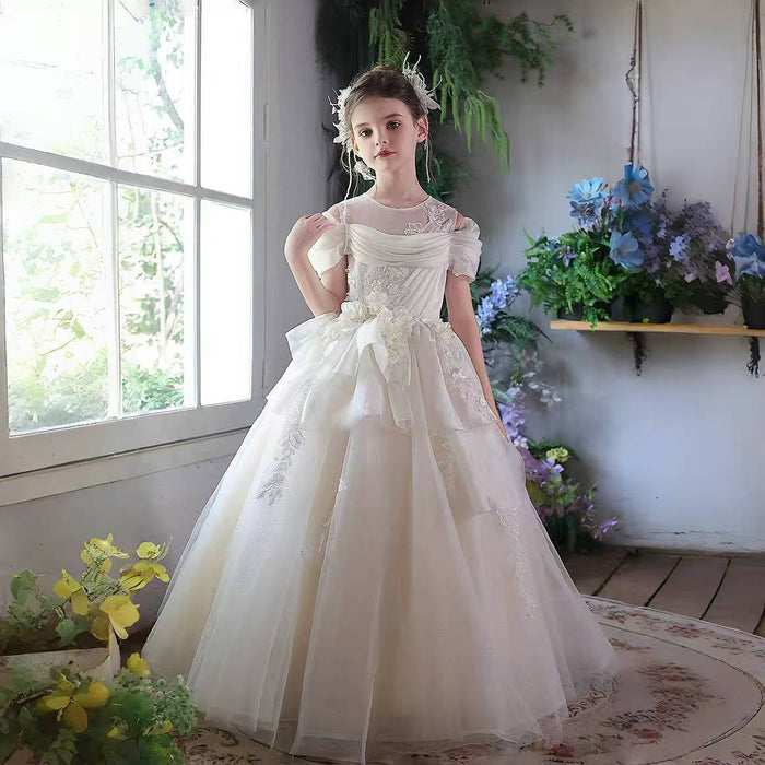 Elegant White Off Shoulder Princess Girl Dress for Birthday and Pageant J276