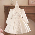 Elegant White Satin Baby Girl Dress Embroidered First Communion Ball Gown J476