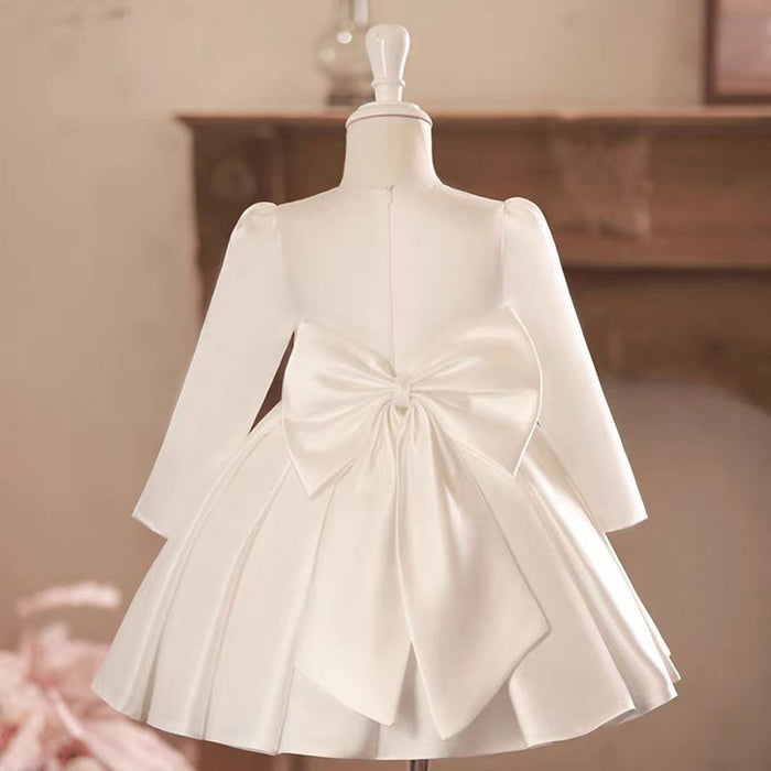 Elegant White Satin Baby Girl Dress Embroidered First Communion Ball Gown J476