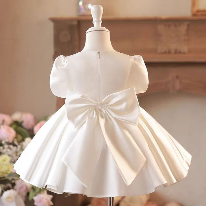 Elegant White Satin Baby Girl Dress Embroidered First Communion Ball Gown J476