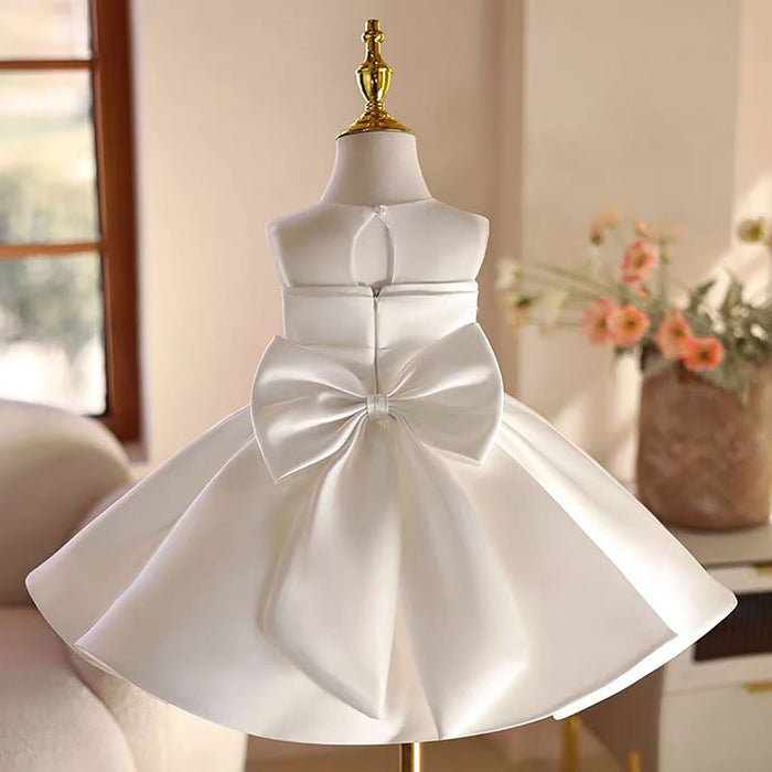Elegant White Satin Baby Girl Dress Sleeveless First Communion Gown J466