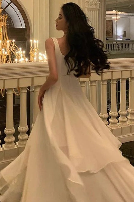 Elegant White Straps Square Ruffles Chiffon A-Line Party Prom Dress
