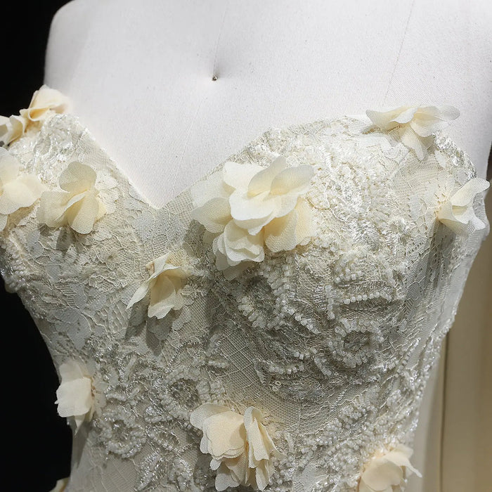 Elegant Yellow Floral Strapless with Train Evening Dress SS654-DreamyVow