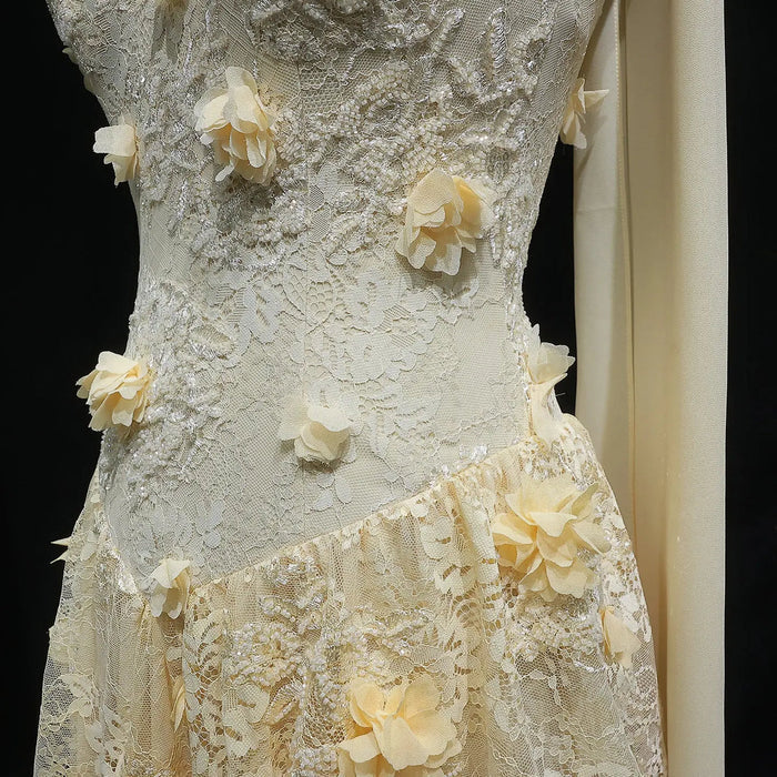 Elegant Yellow Floral Strapless with Train Evening Dress SS654-DreamyVow