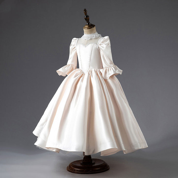 Elegent Ivory Girl Dress Satin High Neck Dubai Kids Princess J043