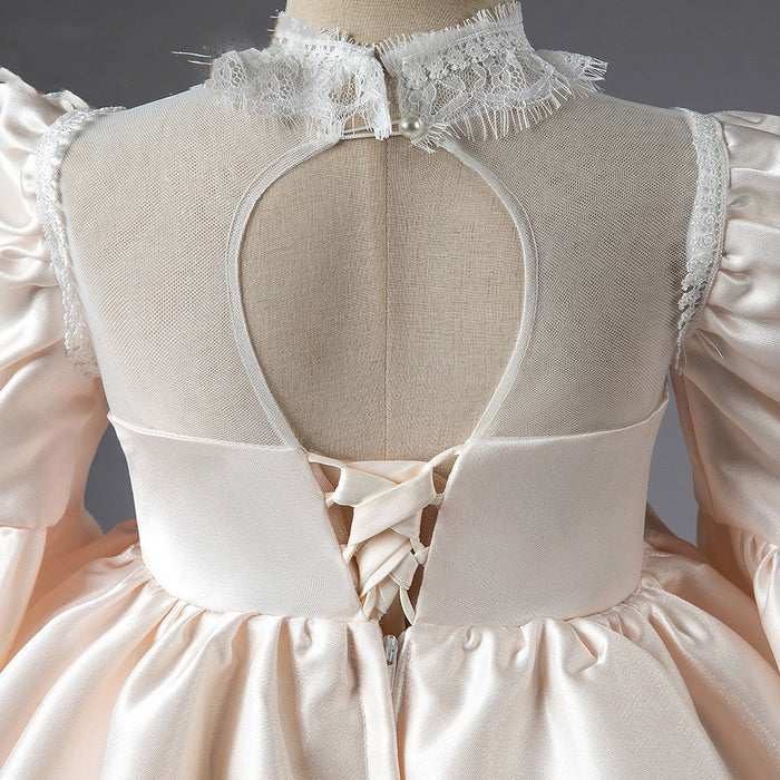 Elegent Ivory Girl Dress Satin High Neck Dubai Kids Princess J043
