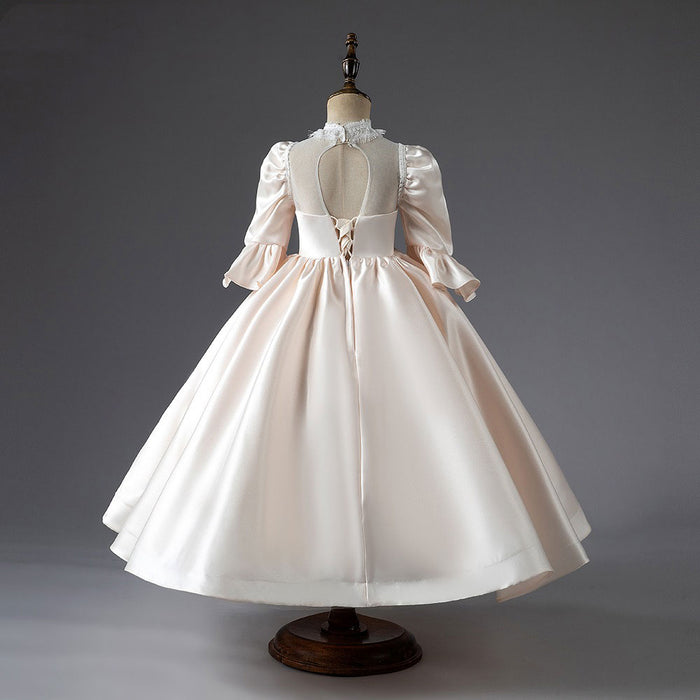 Elegent Ivory Girl Dress Satin High Neck Dubai Kids Princess J043