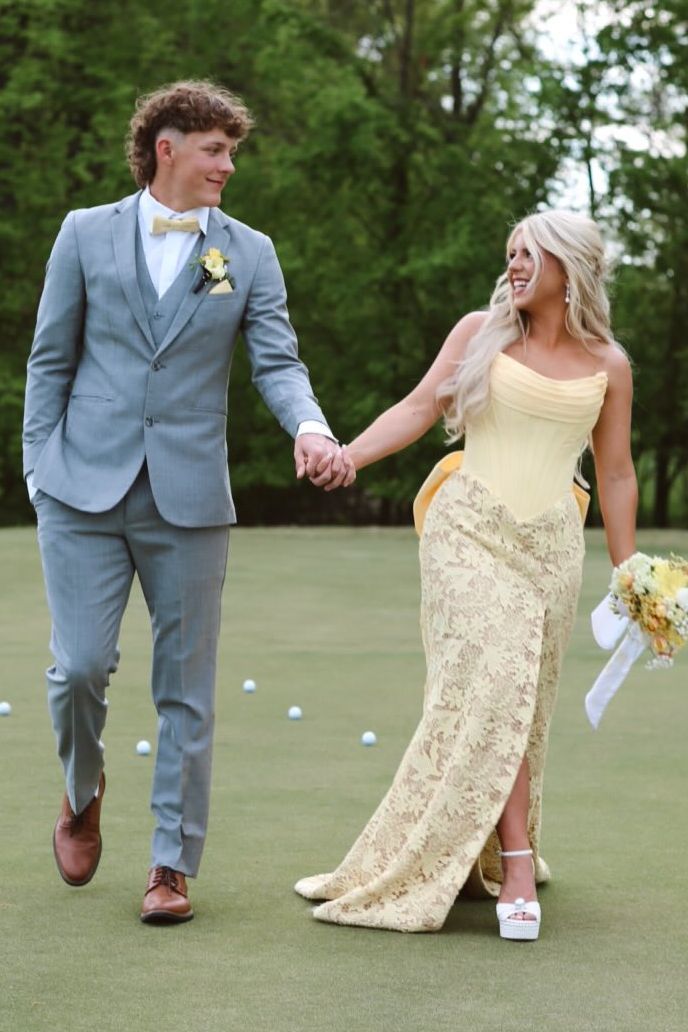 Exquisite Strapless Lace Appliques Pleats Bow Mermaid Prom Dress with Slit