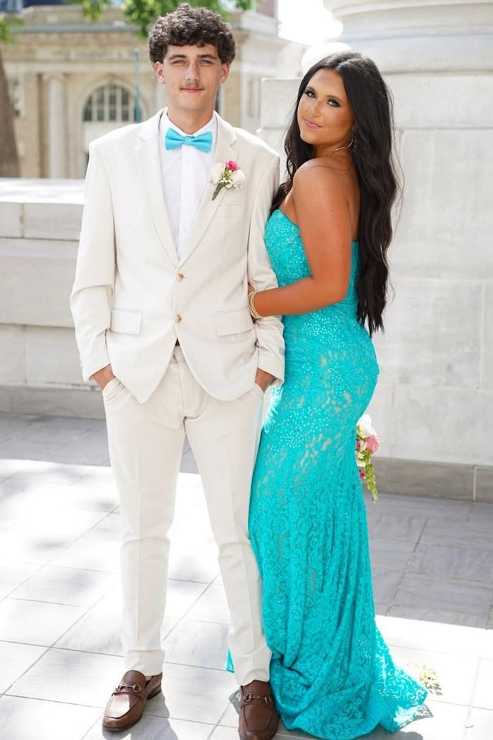 Exquisite Strapless Mermaid Sleeveless Lace Long Prom Dress