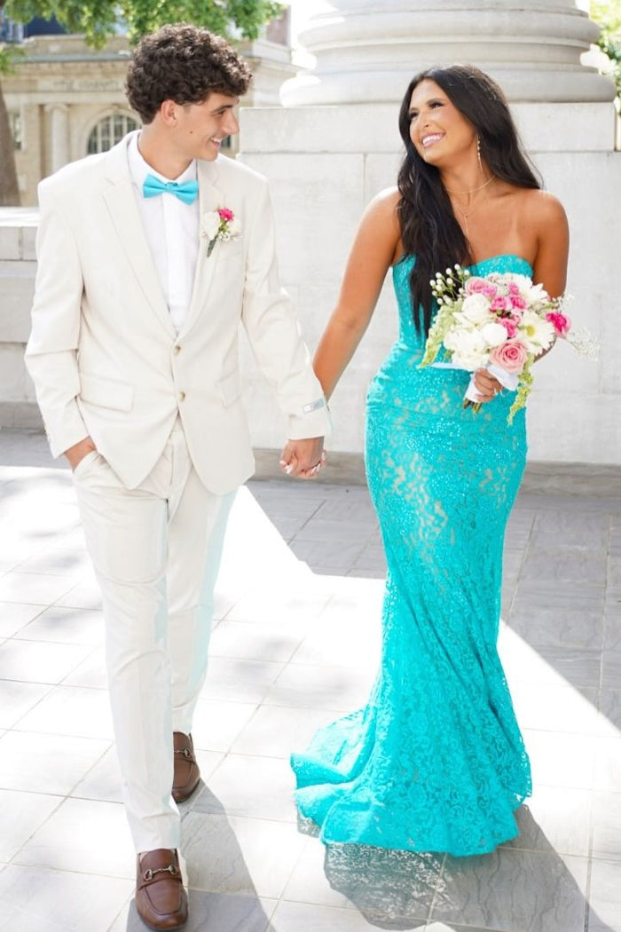 Exquisite Strapless Mermaid Sleeveless Lace Long Prom Dress