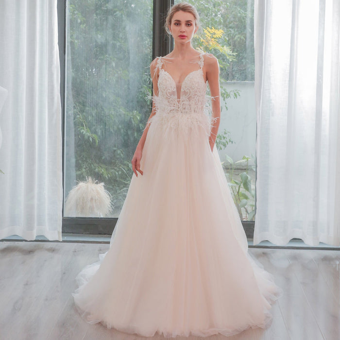 Fabulous Feather A Line Wedding Dresses for the Couture Bride - Rosymae