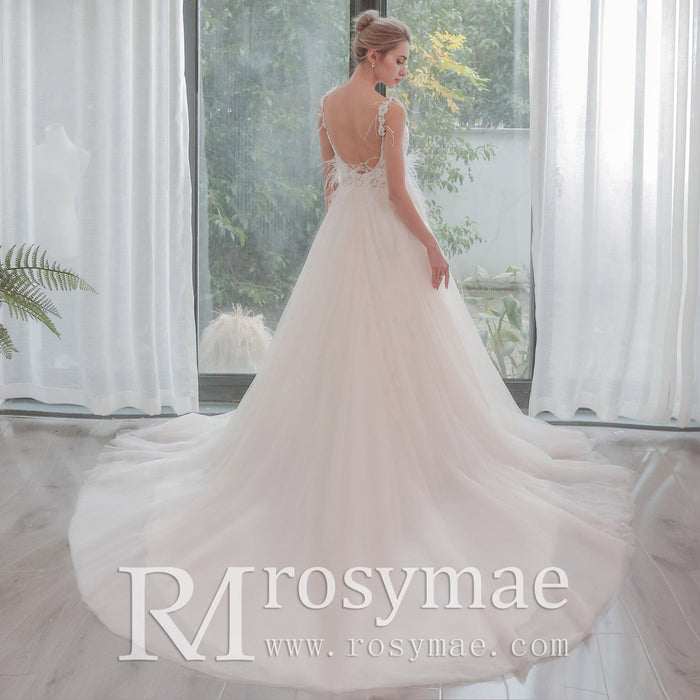 Fabulous Feather A Line Wedding Dresses for the Couture Bride - Rosymae