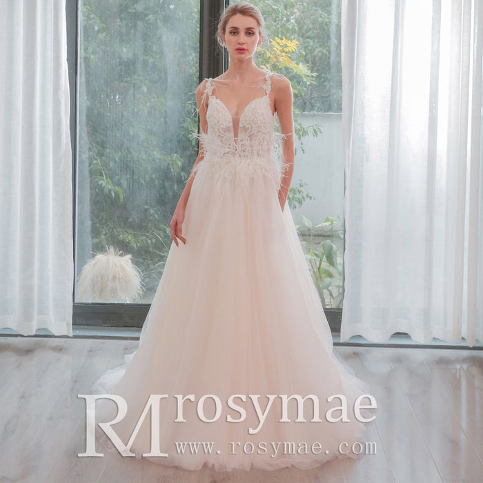 Fabulous Feather A Line Wedding Dresses for the Couture Bride - Rosymae