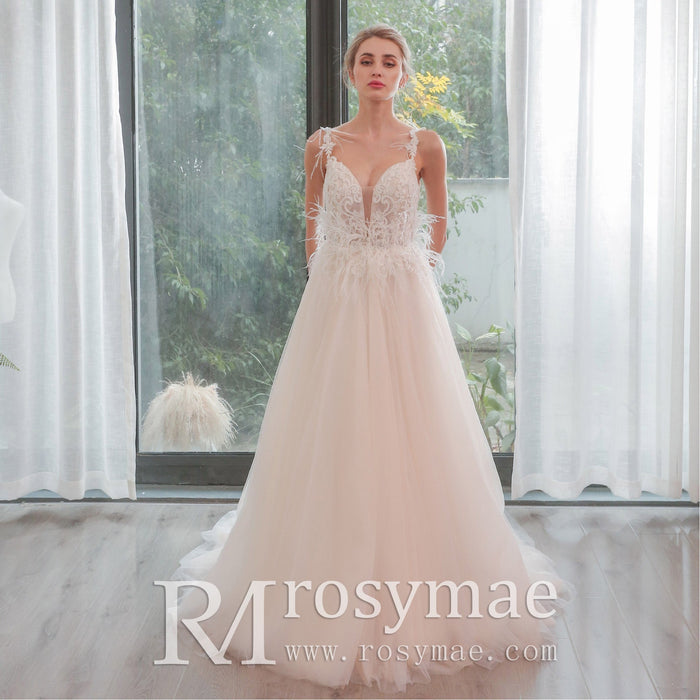 Fabulous Feather A Line Wedding Dresses for the Couture Bride - Rosymae