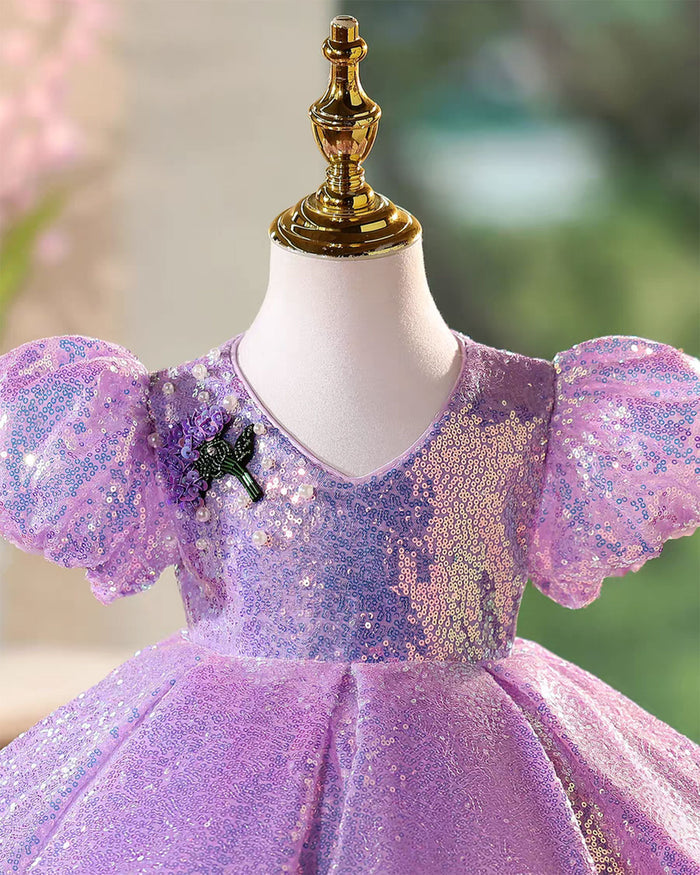 Fairy Lilac Flower Girl Dress for Birthday Wedding Party J440