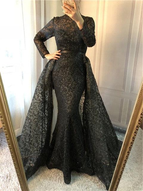 Fashion Wine Red Evening Dress Long Sleeves Gliter with train LA6326 - SERENE HILL