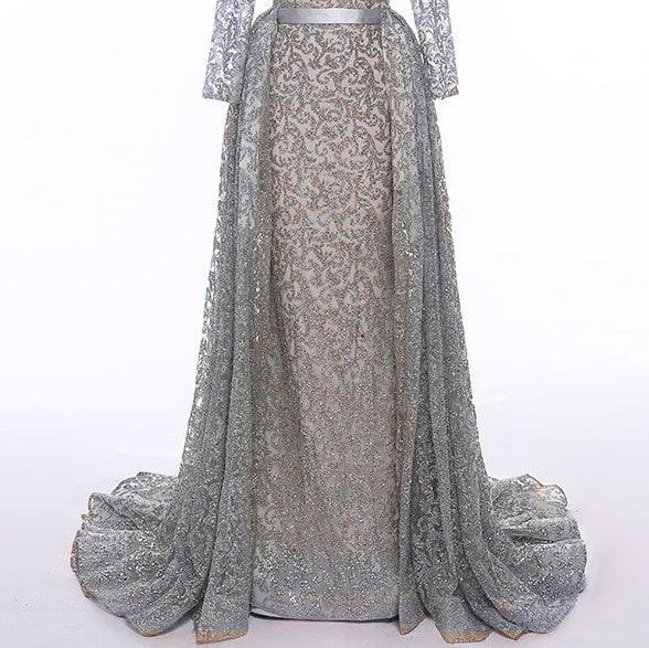 Fashion Wine Red Evening Dress Long Sleeves Gliter with train LA6326 - SERENE HILL