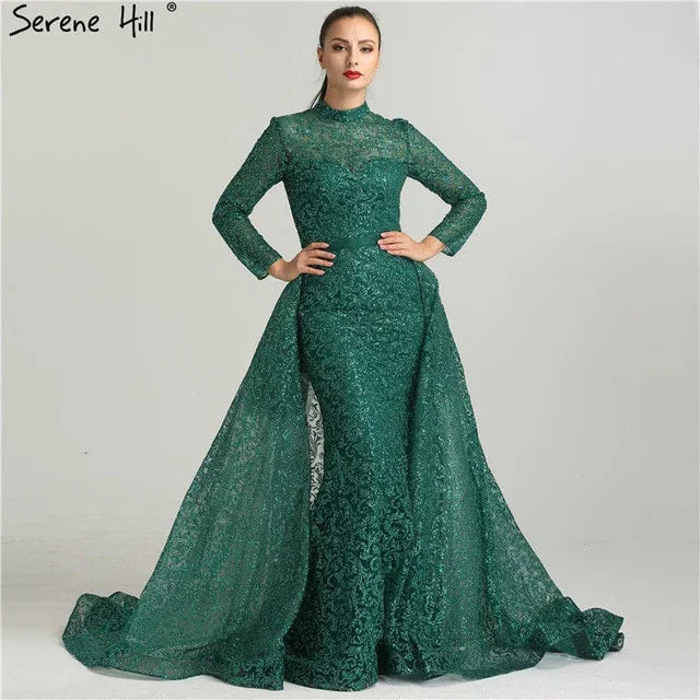 Fashion Wine Red Evening Dress Long Sleeves Gliter with train LA6326 - SERENE HILL