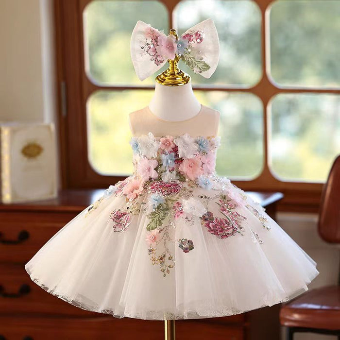 Floral Flowers Girl Dress Knee Length for 1st Birthday Party J404