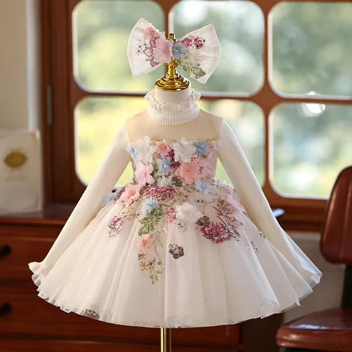 Floral Flowers Girl Dress Knee Length for 1st Birthday Party J404