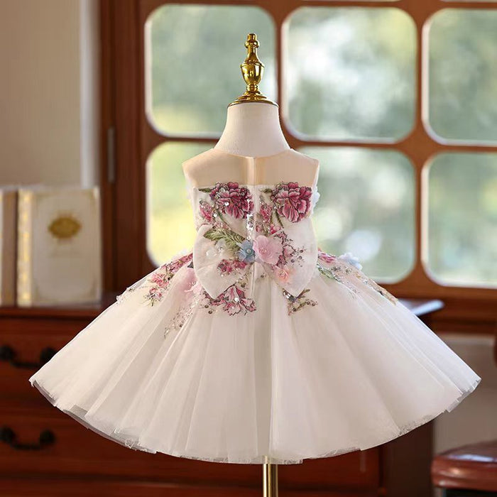 Floral Flowers Girl Dress Knee Length for 1st Birthday Party J404