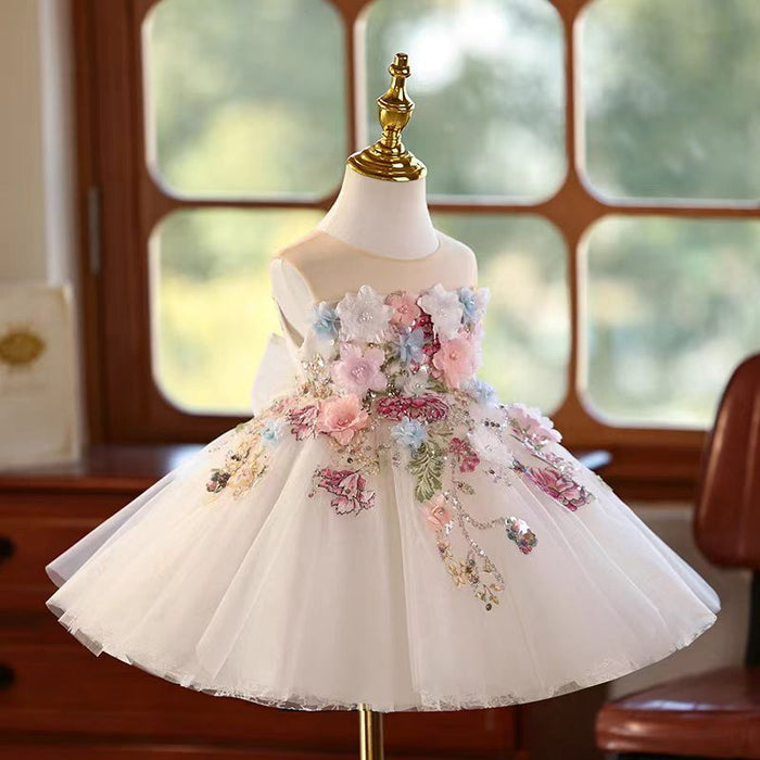 Floral Flowers Girl Dress Knee Length for 1st Birthday Party J404