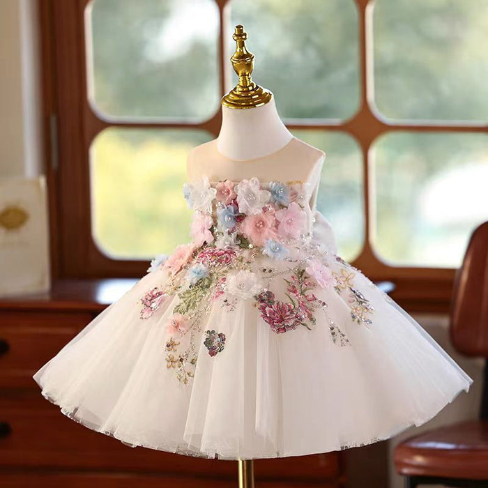 Floral Flowers Girl Dress Knee Length for 1st Birthday Party J404