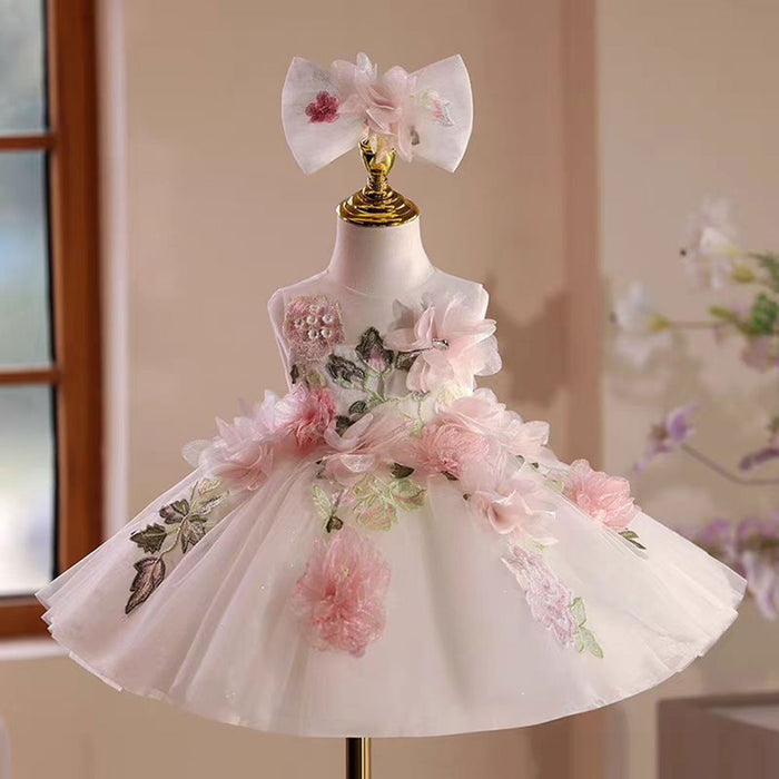 Floral Girl Dress Tulle Embroidered Toddler 1st Birthday Party Gown J521