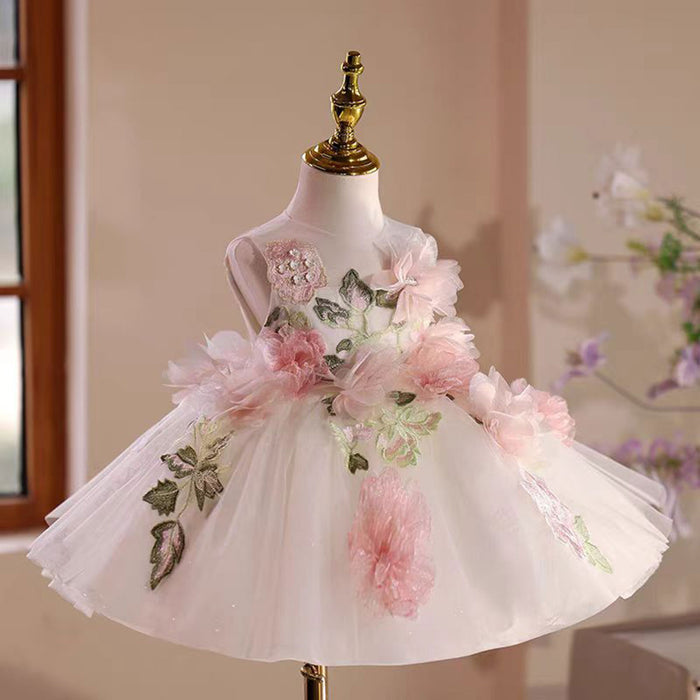 Floral Girl Dress Tulle Embroidered Toddler 1st Birthday Party Gown J521