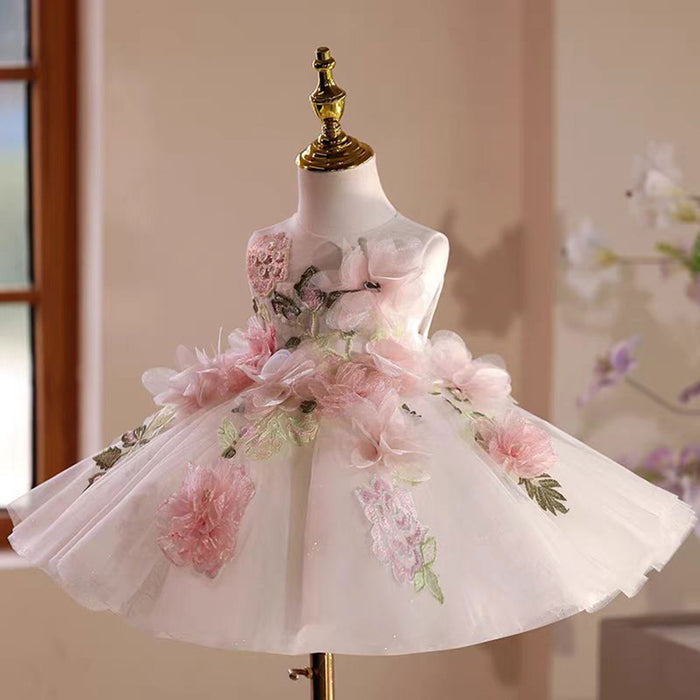 Floral Girl Dress Tulle Embroidered Toddler 1st Birthday Party Gown J521