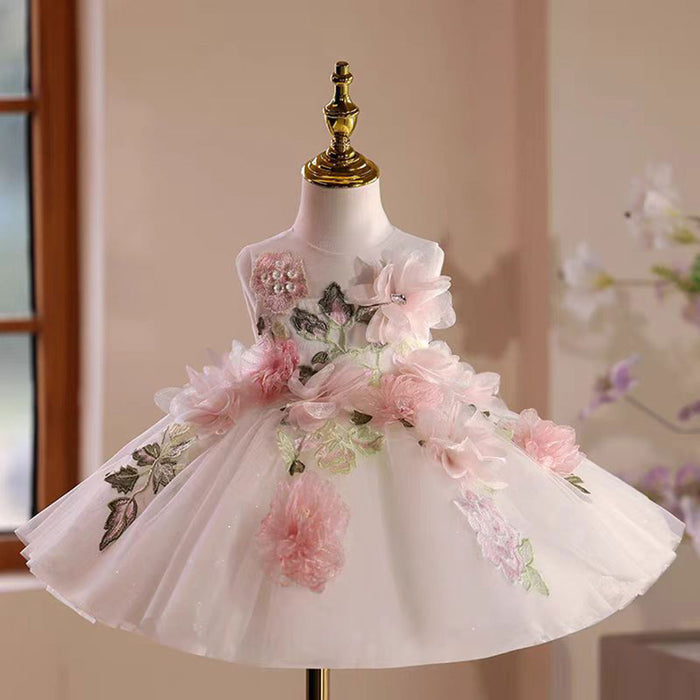 Floral Girl Dress Tulle Embroidered Toddler 1st Birthday Party Gown J521