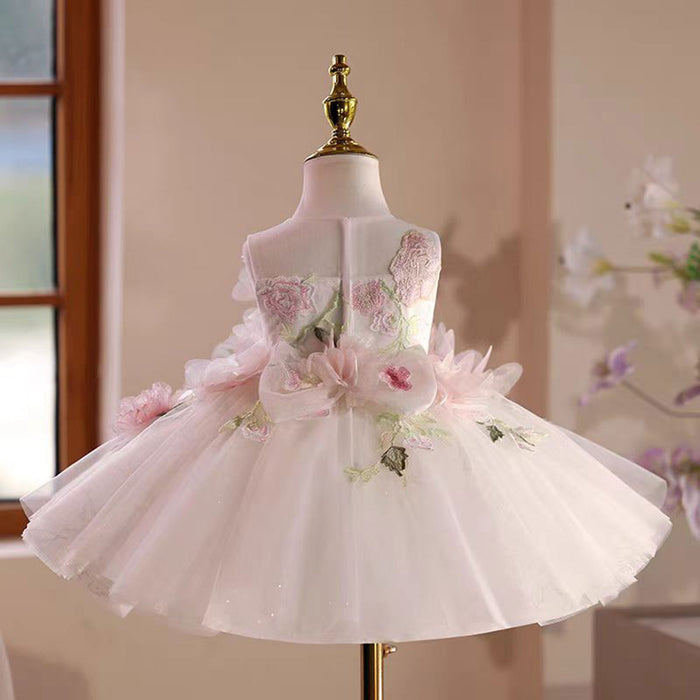 Floral Girl Dress Tulle Embroidered Toddler 1st Birthday Party Gown J521